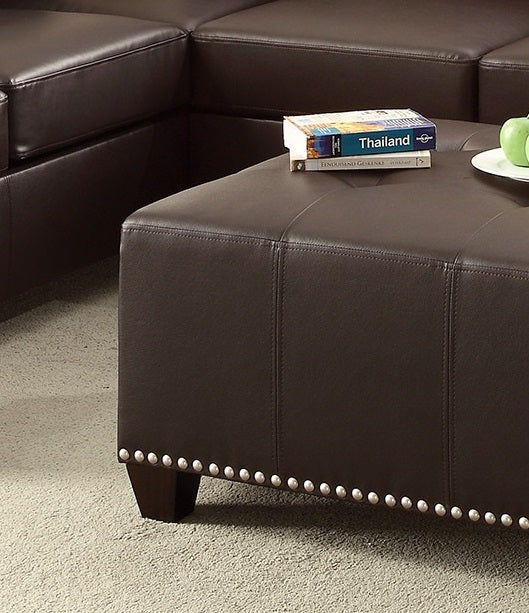 Living Room Cocktail Ottoman Bonded Leather Espresso Color Accent Studding Trim Plywood