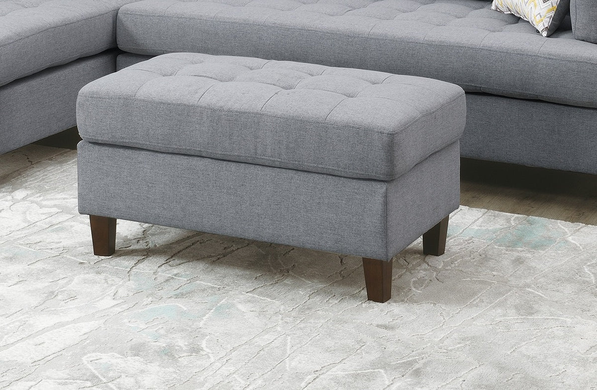 Living Room Cocktail Ottoman Grey Color Polyfiber Wooden Legs Foot stool