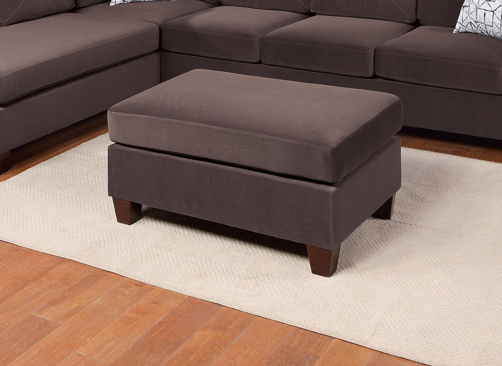 Living Room Cocktail Ottoman Dark Coffee Velvet Wooden Legs