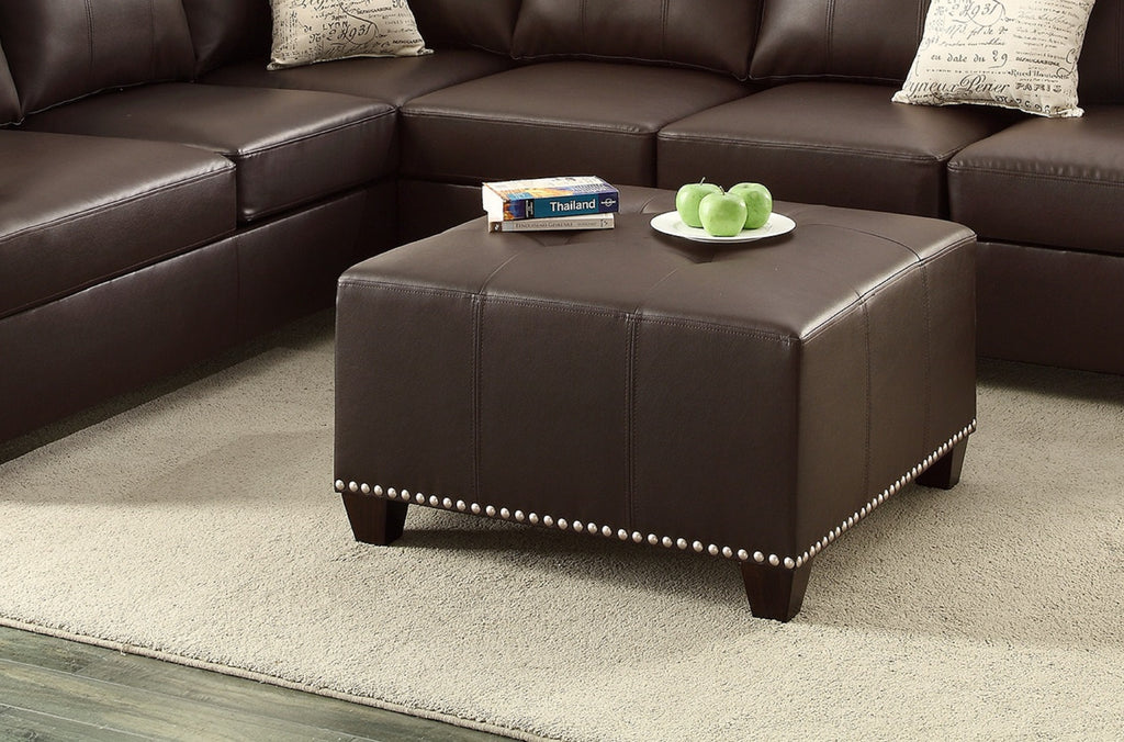 Living Room Cocktail Ottoman Bonded Leather Espresso Color Accent Studding Trim Plywood