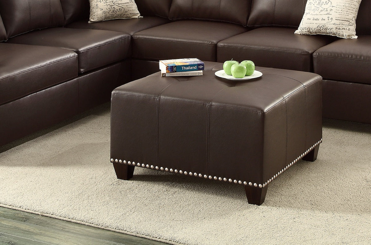 Living Room Cocktail Ottoman Bonded Leather Espresso Color Accent Studding Trim Plywood