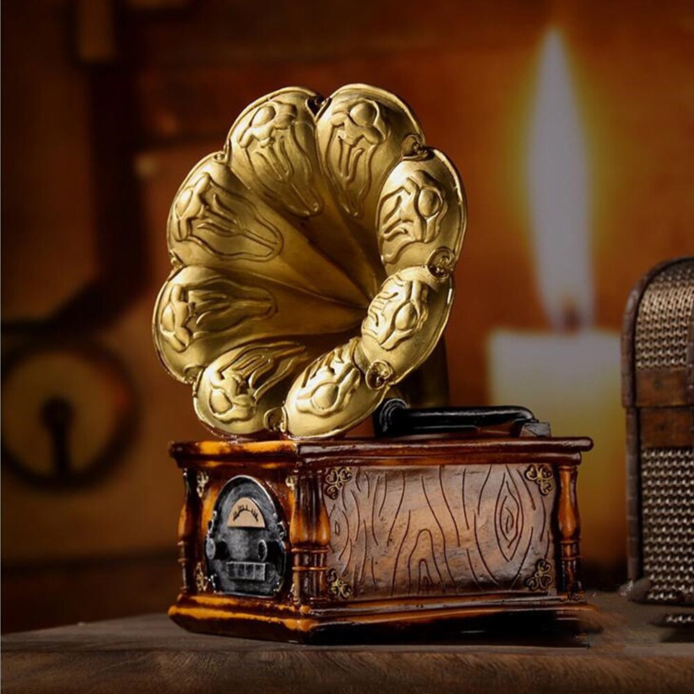 Gramophone Model Gifts Home Decoration Restaurant Vintage European Record Players Bar Crafts Resin Ornaments Office Cafe Bedside