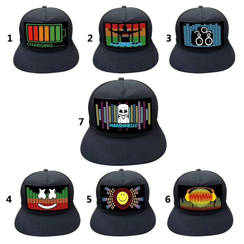 Light Up Sound Activated Baseball Cap DJ With Detachable Screen