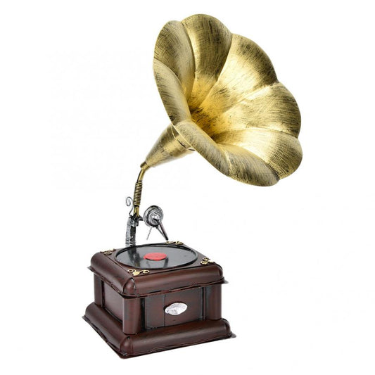 Metal Retro Phonograph Model Vintage Record Player Miniature Home Office Club Decor Crafts Model Gift Home Decoration