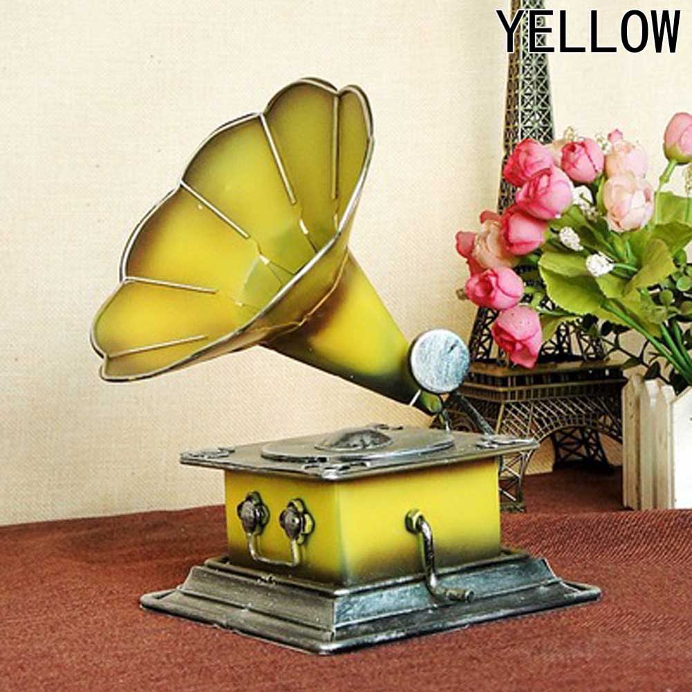 Metal Retro Phonograph Model Vintage Record Player Prop Antique Gramophone Model Home Office Club Bar Decor Ornaments