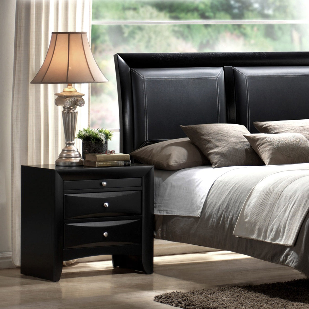 Contemporary Style Nightstand End Table 1Pc Black Finish Wood Veneers & Solids 2 Storage Drawers