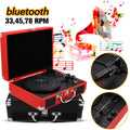 Plastic Wood Retro 33/45/78 RPM bluetooth PH/ INT/ BT 2.0 Suitcase Turntable Vinyl LP Record Phone Player 3-Speed 3.5mm AUX IN