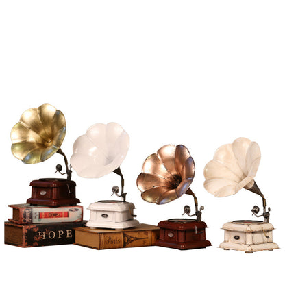 Retro Gramophone Model European Ornaments Gramophone Decoration Iron Record Player Model Crafts Home Ornaments Home Decorations