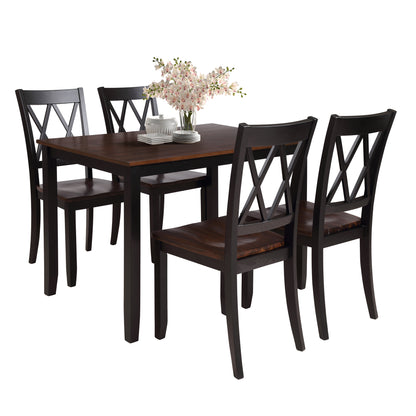 5-Piece Dining Table Set Home Kitchen Table and Chairs Wood Dining Set (Black+Cherry)