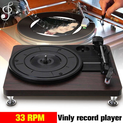 Wood Color 33RPM Record-Retro Player Portable Audio Gramophone Turntable Disc Vinyl Audio RCA R/L 3.5mm Output Out USB DC 5V