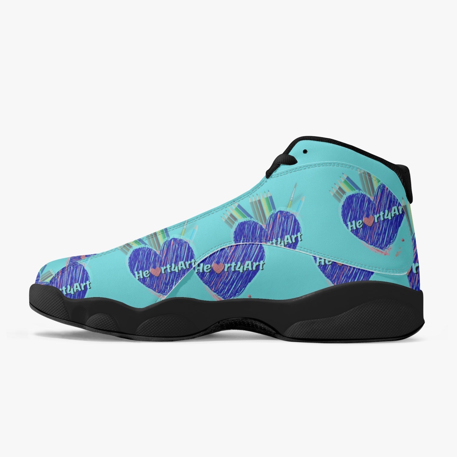 326. Heart4Art Black Sole High-Top Leather Basketball Sneakers