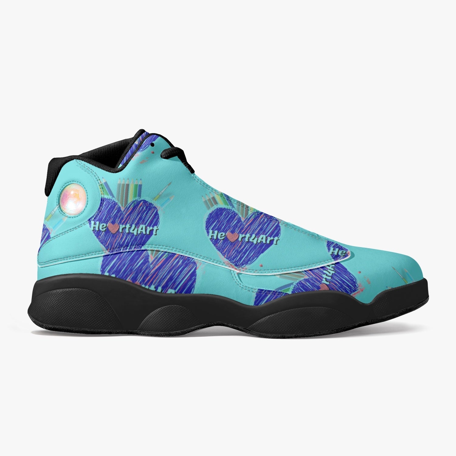 326. Heart4Art Black Sole High-Top Leather Basketball Sneakers