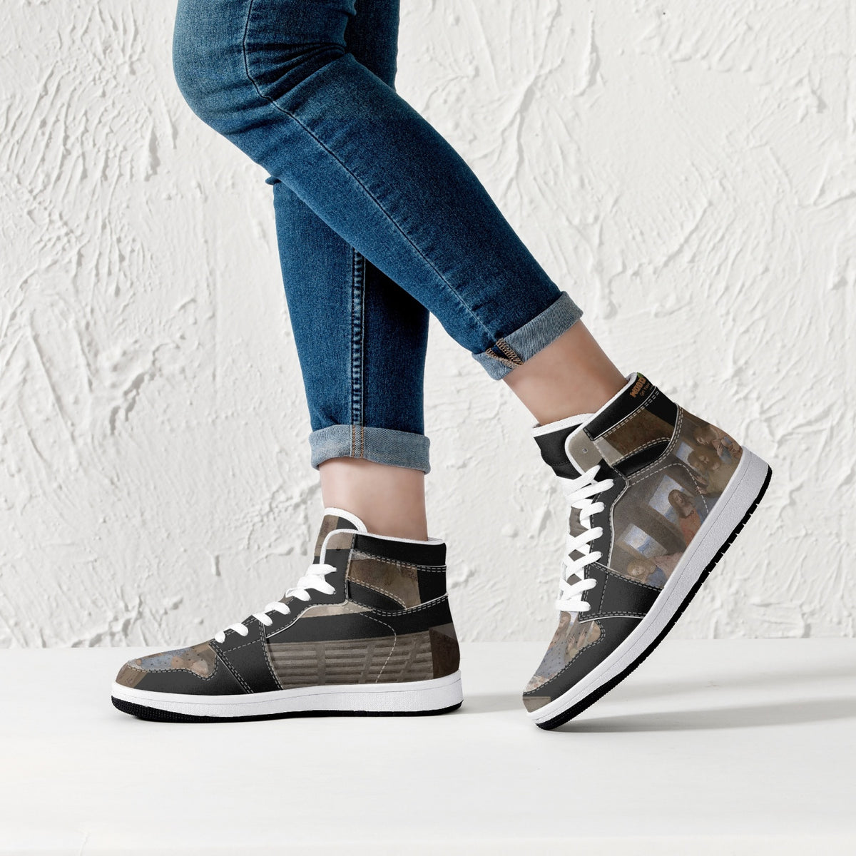 209. Custom Designed The Last Supper High-Top Leather Sneakers - White / Black