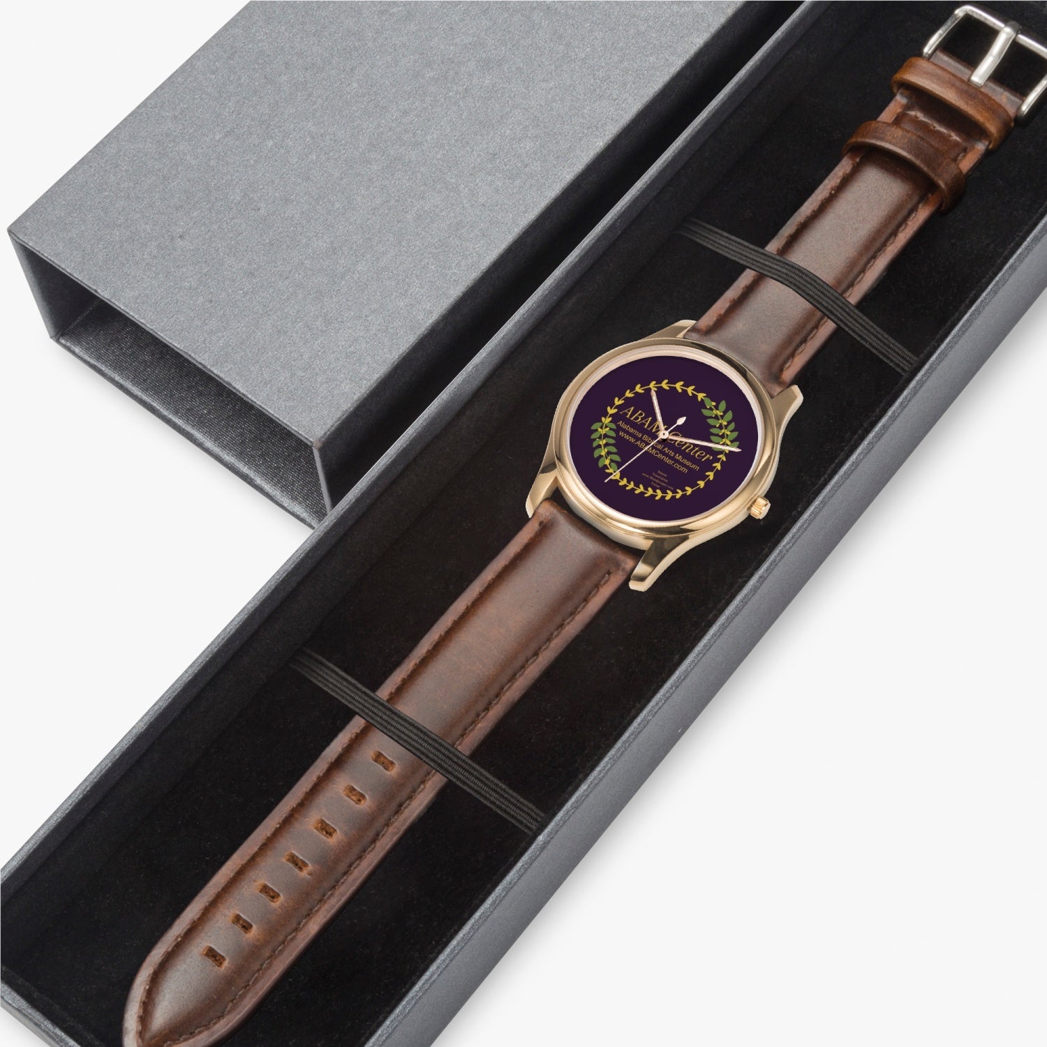 ABAM Center Stylish Leather Strap Classic Quartz Watch (Gold)