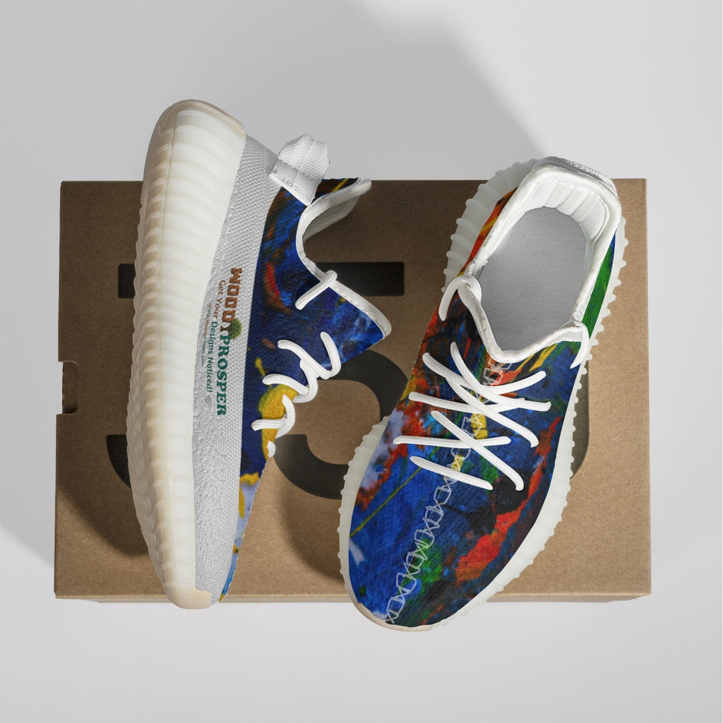 322. Wood Prosper Paint Splatter Adult Unisex Mesh Knit Sneakers - White