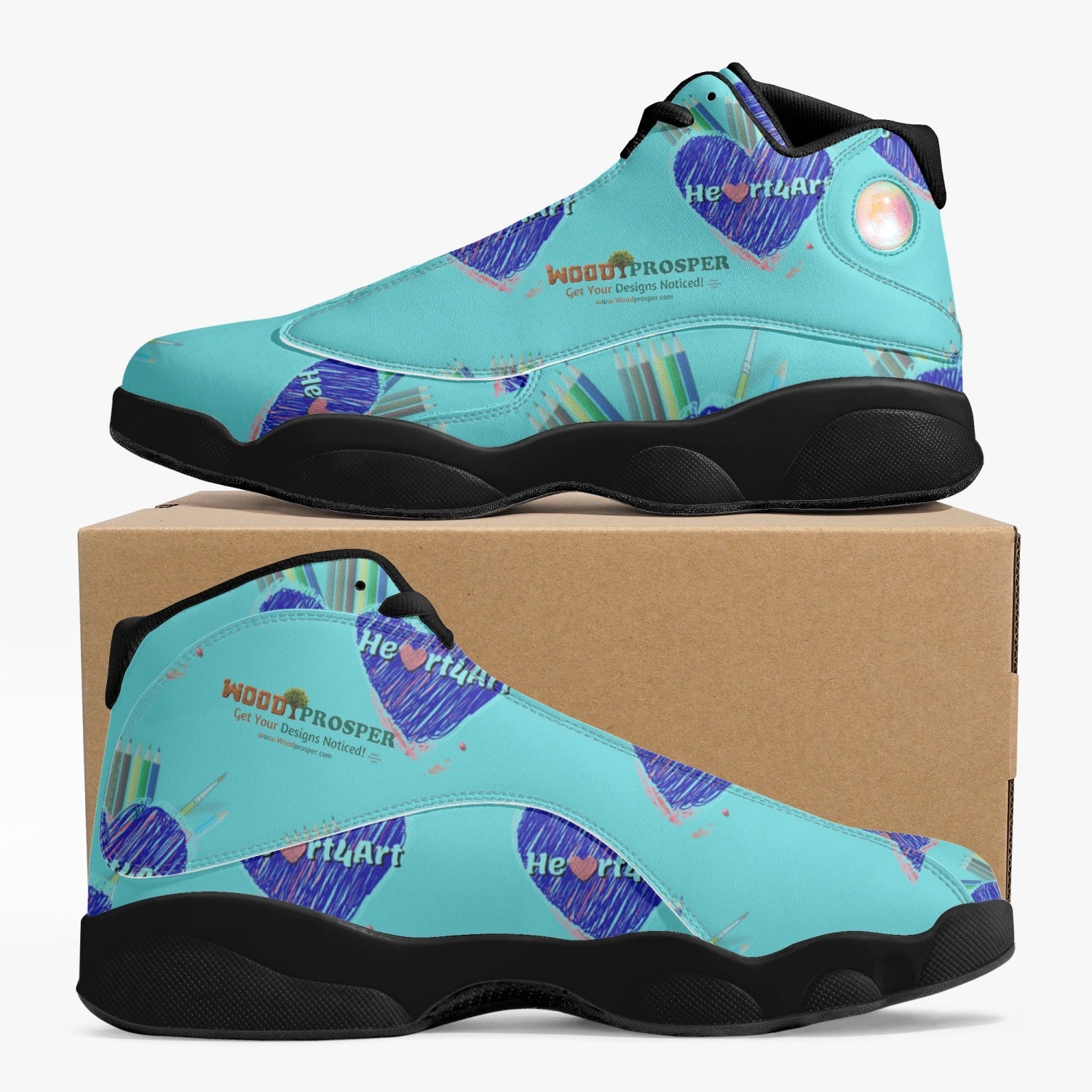 326. Heart4Art Black Sole High-Top Leather Basketball Sneakers