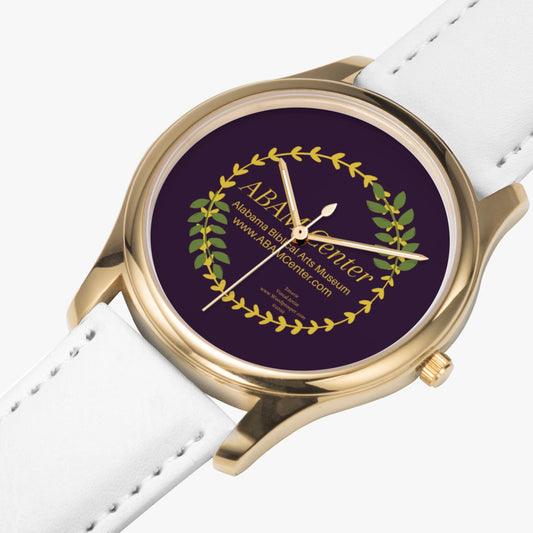 ABAM Center Stylish Leather Strap Classic Quartz Watch (Gold)