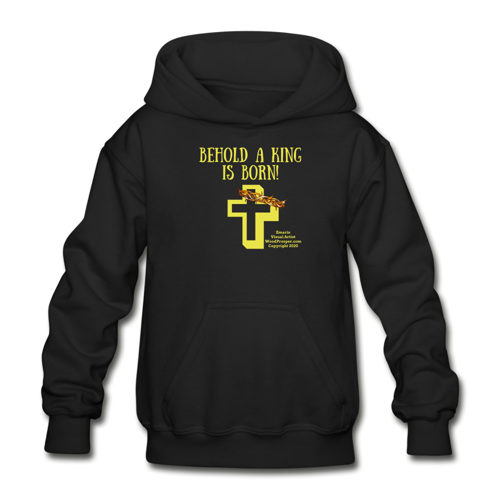 A King Is Born Gildan Heavy Blend Youth Hoodie - black