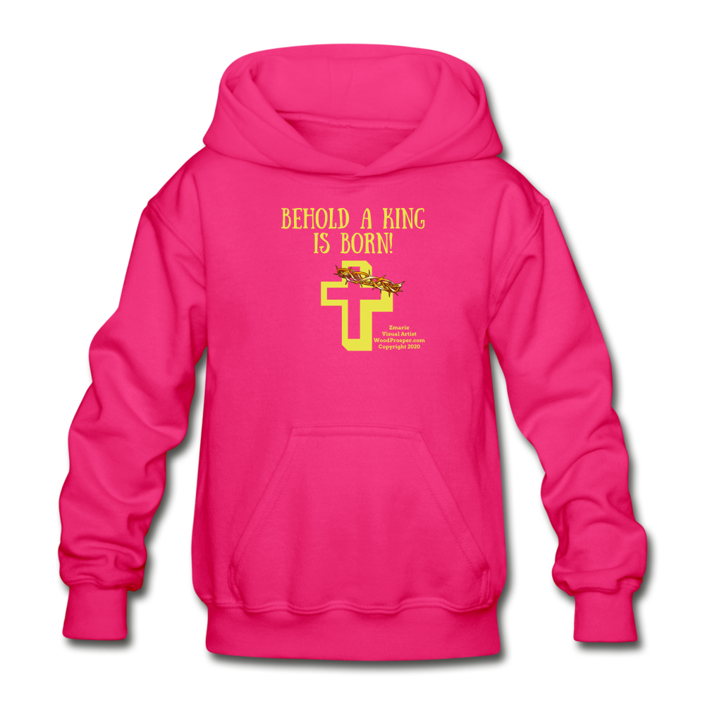 A King Is Born Gildan Heavy Blend Youth Hoodie - fuchsia