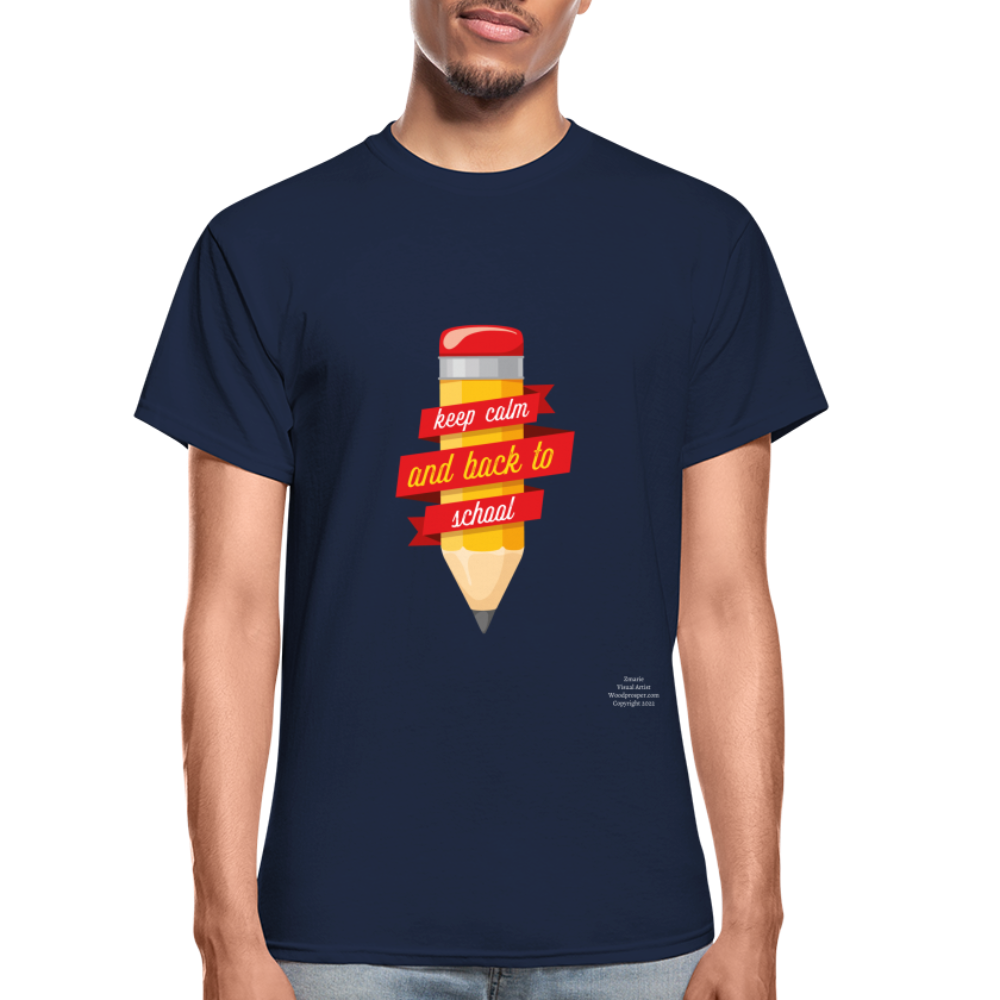 Keep Calm & Back To School Adult T-Shirt - navy