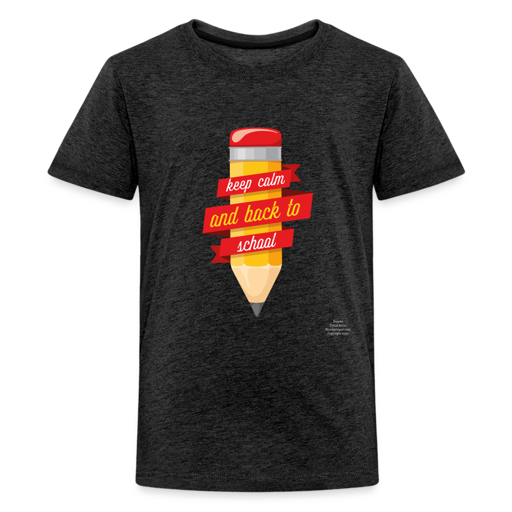 Kids' Keep Calm and Back To School Premium T-Shirt - charcoal grey