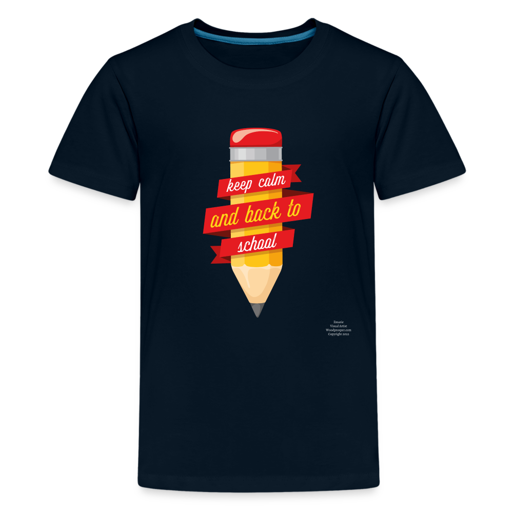 Kids' Keep Calm and Back To School Premium T-Shirt - deep navy